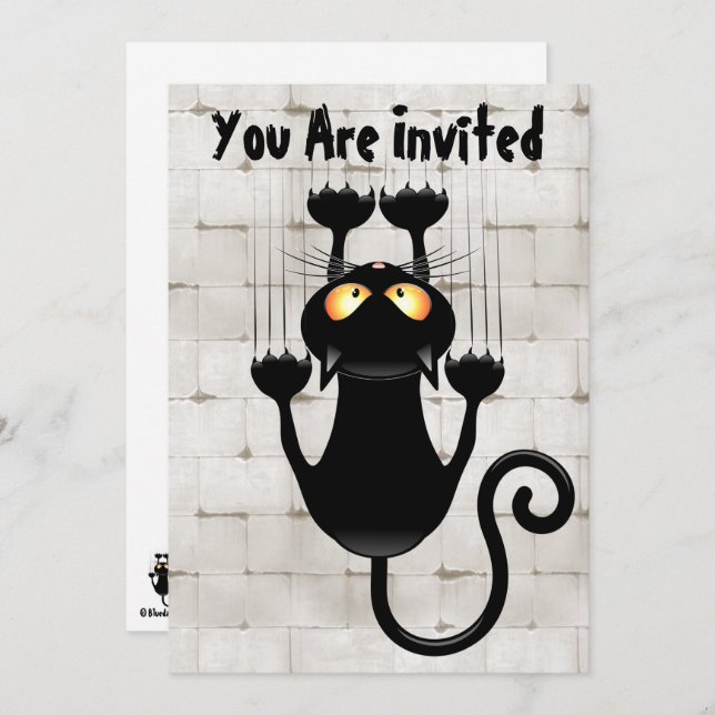 Cat Falling down fun cartoon character Invitation (Front/Back)
