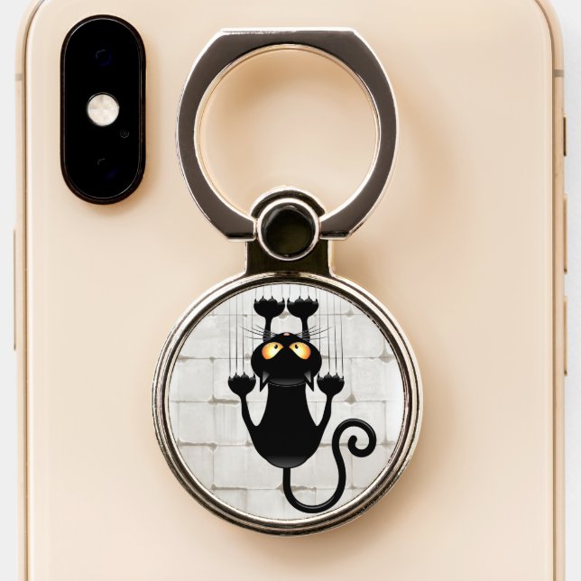 Cat Falling down fun cartoon character Phone Ring Stand (Close Up)