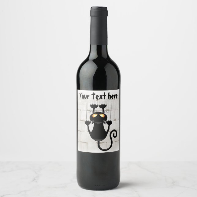 Cat Falling down fun cartoon character Wine Label (Front)