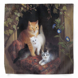 Cat Family and Ivy Leaf by Henriette Ronner-Knip Bandana