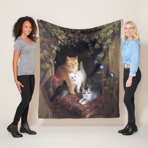 Cat Family and Ivy Leaf by Henriette Ronner_Knip Fleece Blanket