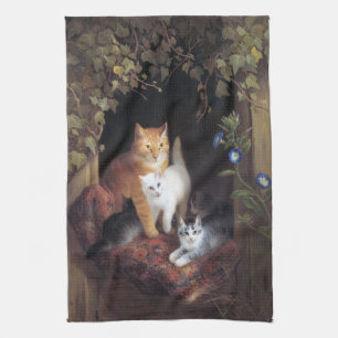 Cat Family and Ivy Leaf by Henriette Ronner-Knip Kitchen Towel