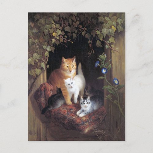 Cat Family and Ivy Leaf by Henriette Ronner_Knip Postcard