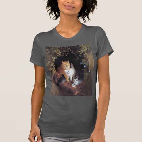 Cat Family and Ivy Leaf by Henriette Ronner_Knip T_Shirt