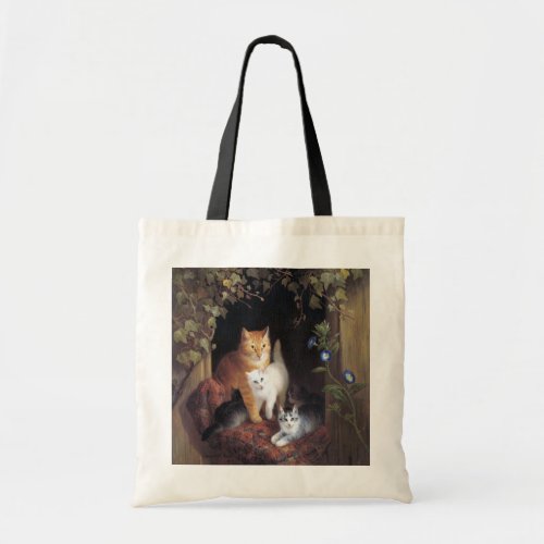 Cat Family and Ivy Leaf by Henriette Ronner_Knip Tote Bag
