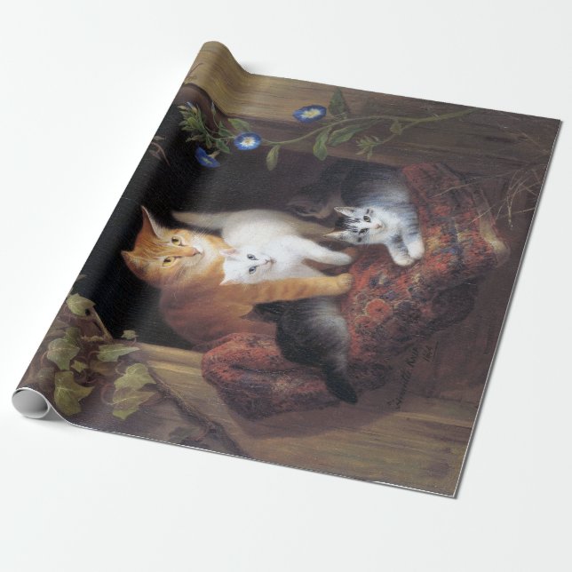 Cat Family and Ivy Leaf by Henriette Ronner-Knip Wrapping Paper (Unrolled)