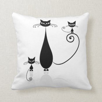 Cat Family  Black Stylized Cats Throw Pillow by PetsandVets at Zazzle