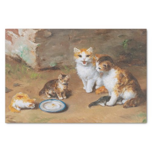 Cat Family by Alfred_Arthur Brunel de Neuville Tissue Paper