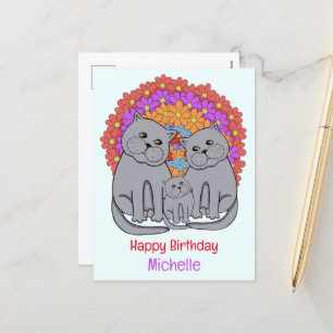 Cat family. Happy Birthday Holiday Postcard