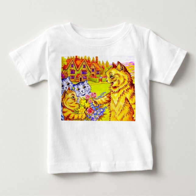 Cat Family in Garden Baby T-Shirt (Front)