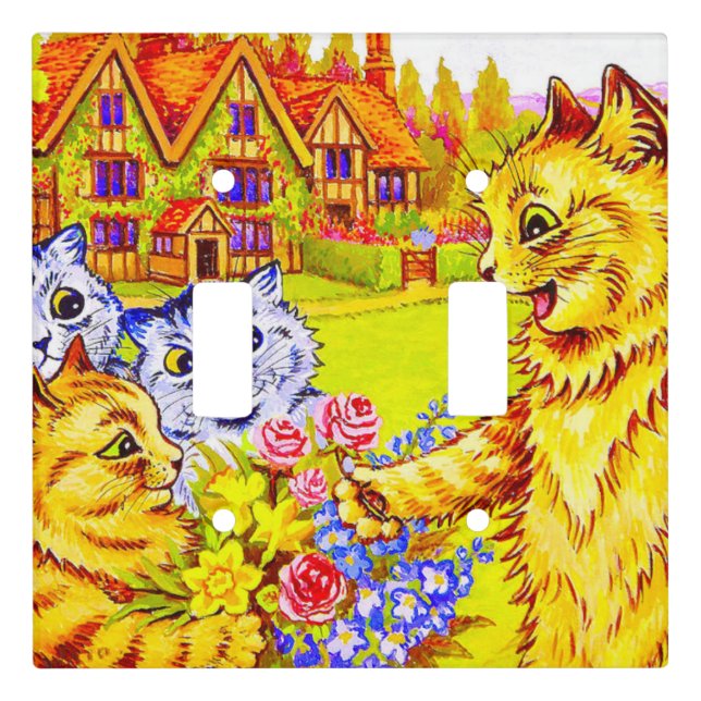 Cat Family in Garden Light Switch Cover (Front)
