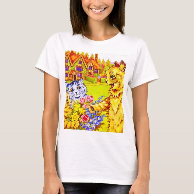 Cat Family in Garden T-Shirt (Front)