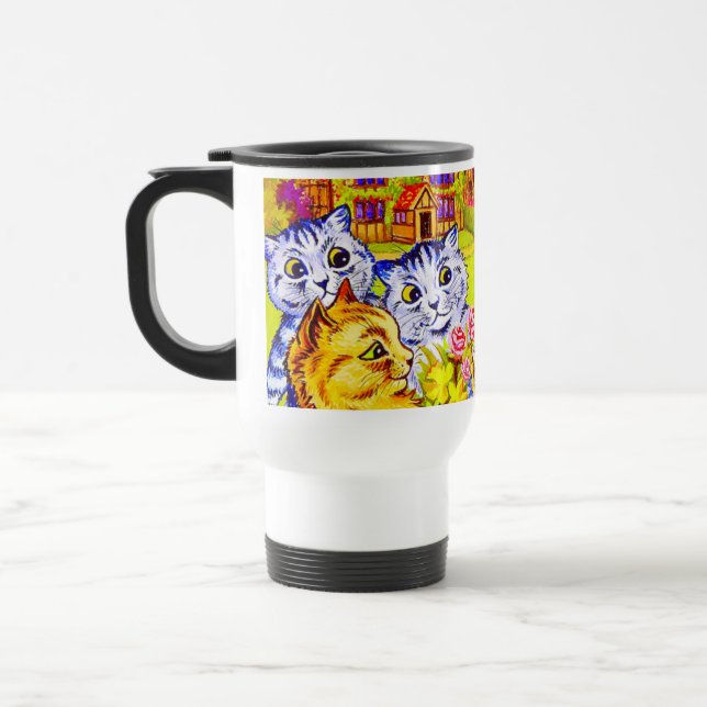 Cat Family in Garden Travel Mug (Left)