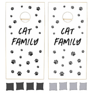 Cat Family Paw Prints Black and White Cornhole Set