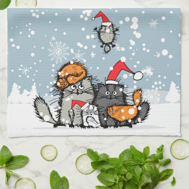 Cat family portrait in the snow towel (Folded)