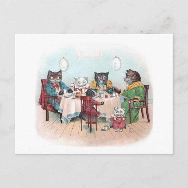 Cat Family Sits Down to Breakfast Postcard (Front)
