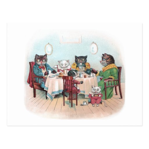 Cat Family Sits Down to Breakfast Postcard | Zazzle