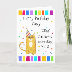 Cat Fans Feline Fun Confetti Party Happy Birthday Card