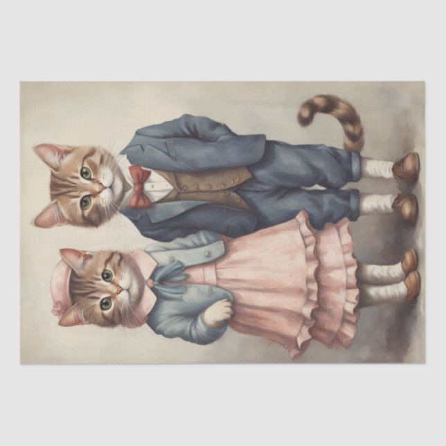 Cat Fashion Duo: Decoupage Delight with Stylish Tissue Paper (Front)