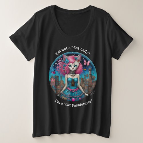 Cat Fashionista dark shirt Plus S Plus Size T_Shirt