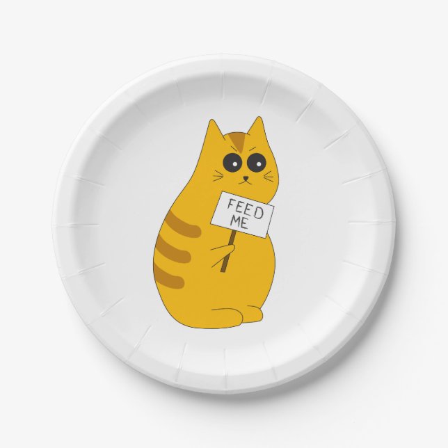 Cat "Feed Me" Paper Plates; Funny Tableware Plates (Front)