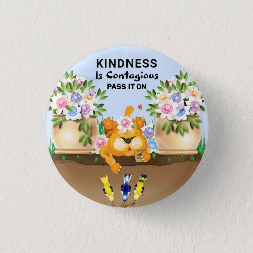 Cat Feeding Birds Friendship Kindness Button