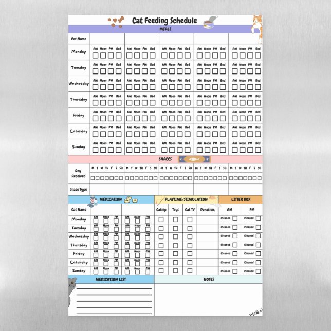Cat Feeding Schedule for Pet Parents | 11 x 17 Magnetic Dry Erase Sheet (Vertical)
