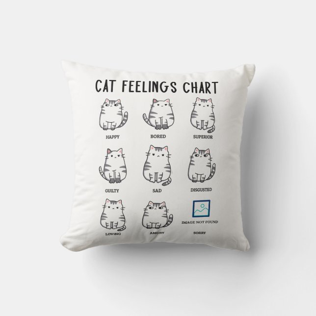 Cat Feelings Chart Throw Pillow (Front)