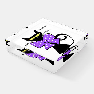 Cat Feline Purple Bow Paperweight