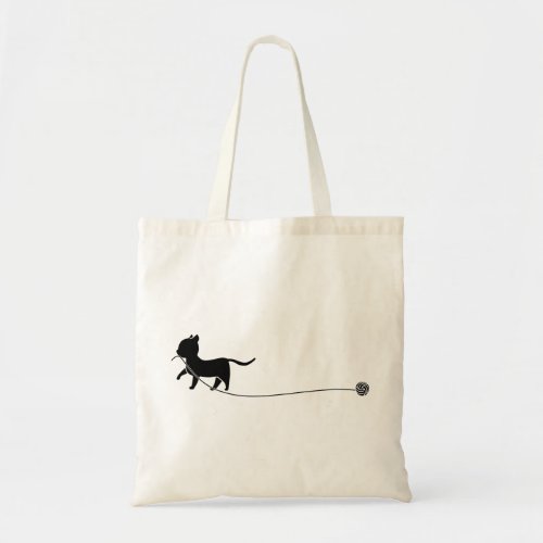 Cat Feline Yarn Ball Yarn Ball Silhouette Kitty Tote Bag