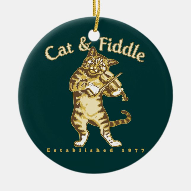 Cat & Fiddle Ceramic Ornament (Front)