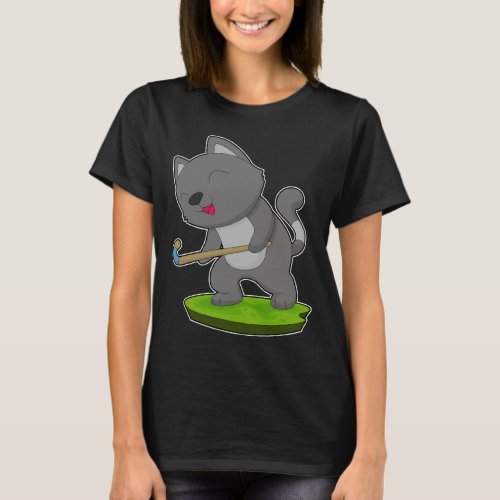 Cat Field hockey Hockey stick T_Shirt