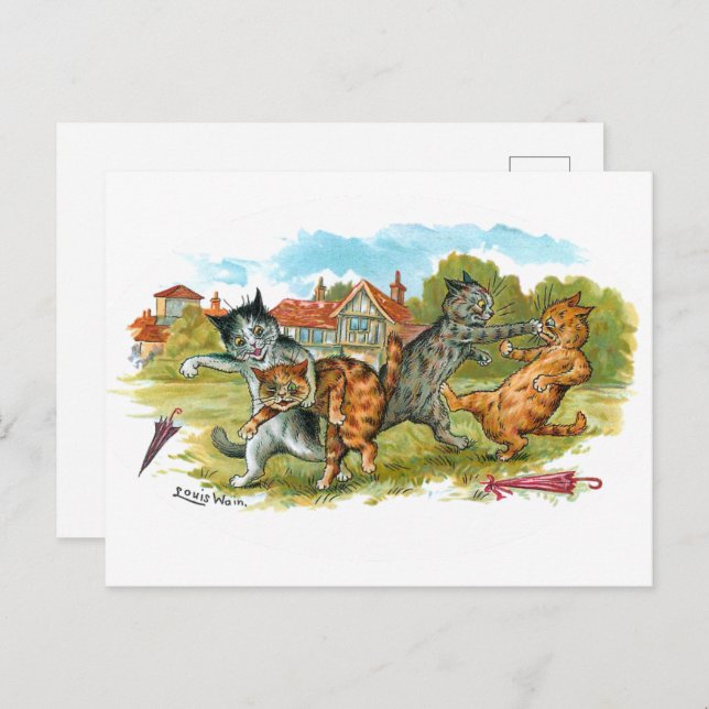 Cat Fight Louis Wain Postcard (Front/Back)