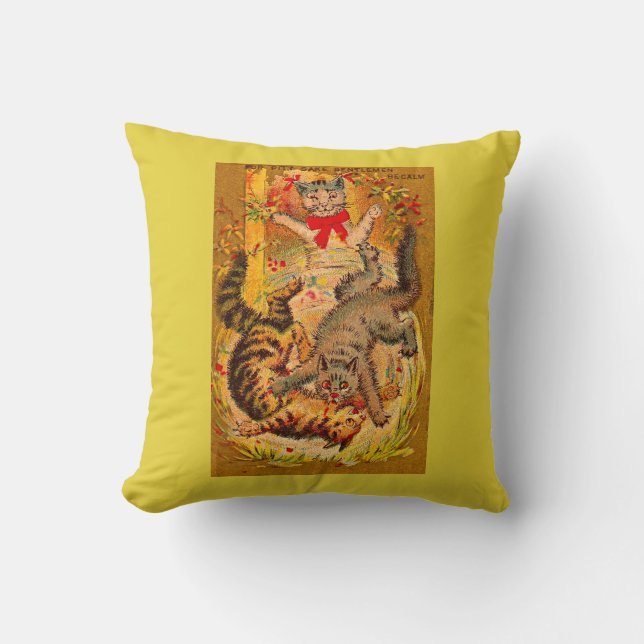 cat fight print throw pillow (Front)