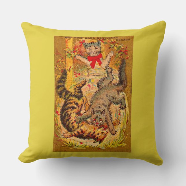 cat fight print throw pillow (Front)