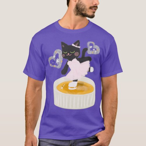 Cat figure skating on a creme brulee T_Shirt