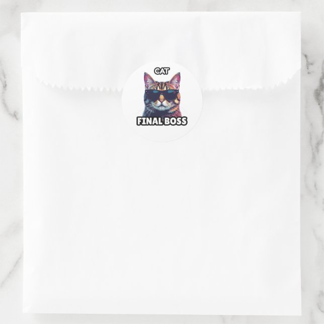 Cat Final Boss Classic Round Sticker (Bag)