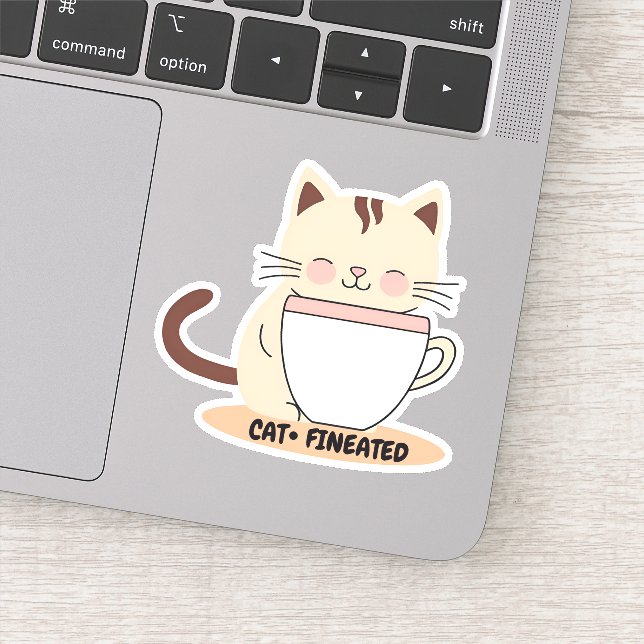 Cat-fineated Cat with Coffee Waterproof  Sticker (Detail)