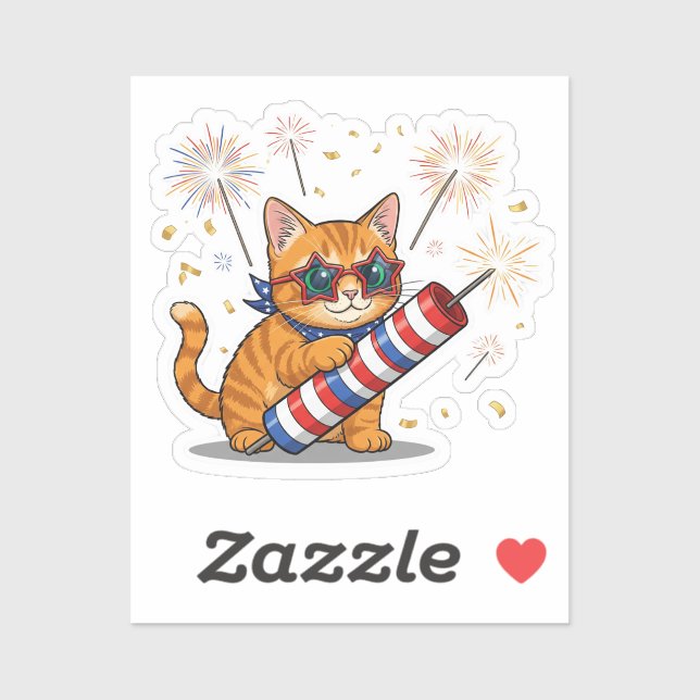 Cat & Firecracker – 4th of July Sticker (Sheet)