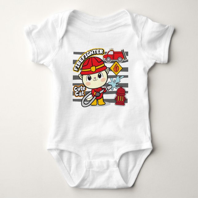 Cat firefighter  baby bodysuit (Front)
