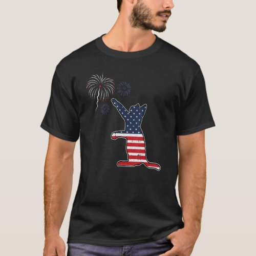 Cat Fireworks 4th Of July American Flag Patriotic  T-Shirt