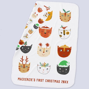 Cat First Christmas Baby Blanket