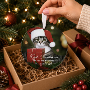Cat First Christmas in New Home Photo Ornament