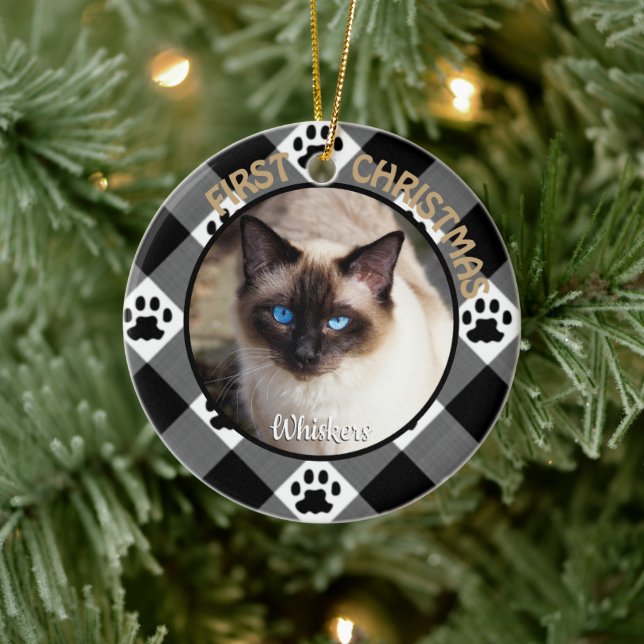 Cat First Christmas Keepsake Ceramic Ornament (Tree)