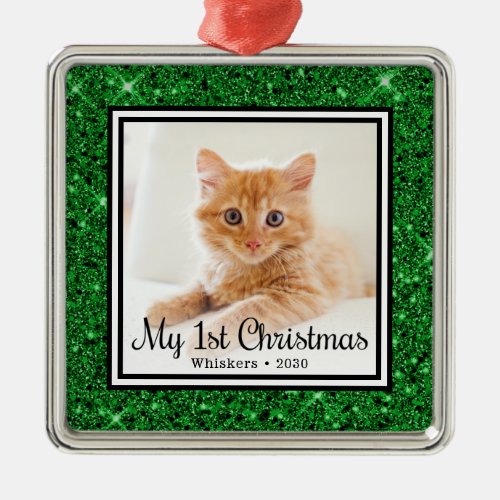 Cat First Christmas Photo Metal Ornament