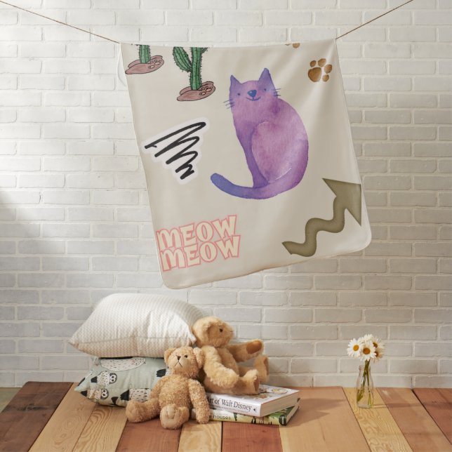 Cat Fish Cactus Meow Paws Blanket (In Situ)