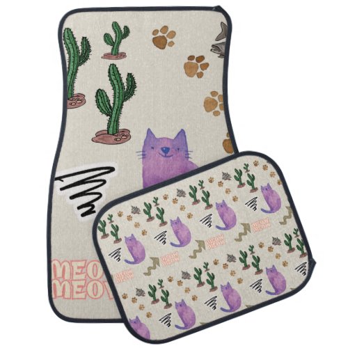 Cat Fish Cactus Meow Paws  Car Floor Mat