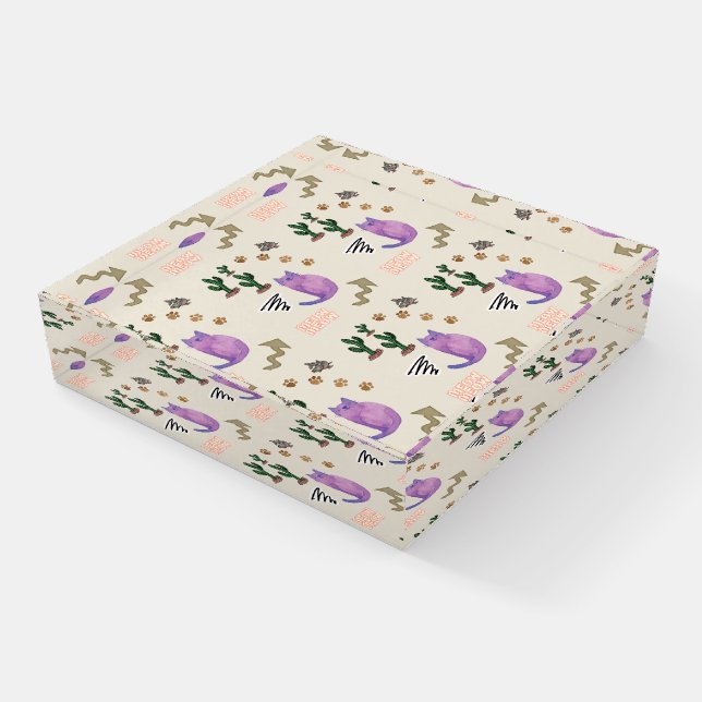 Cat Fish Cactus Meow PawsSchool Office Paperweight (Angled)