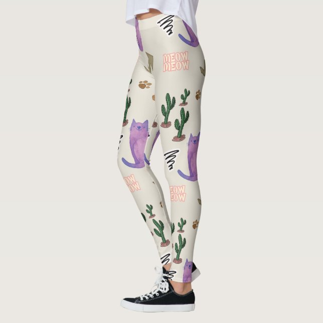 Cat Fish Cactus Paws Meow Leggings (Left)