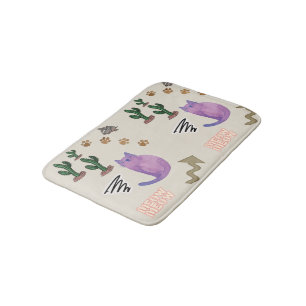 Cat Fish Cactus Paws Meow Shower Mat bathroom